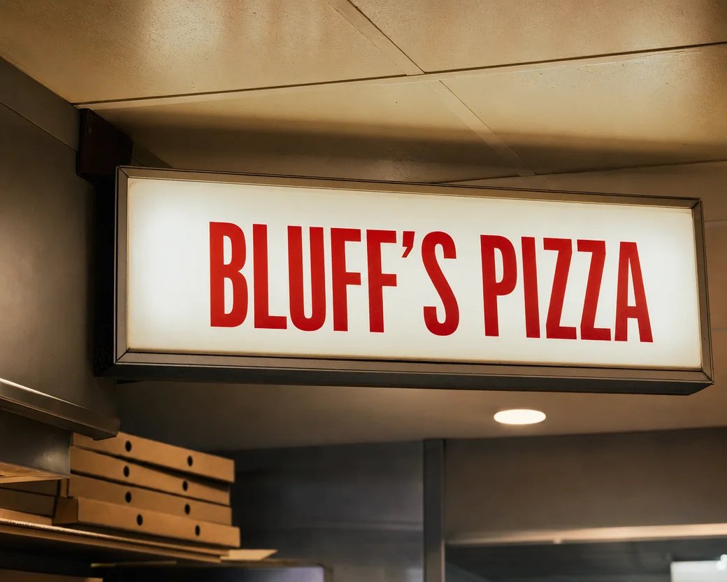 Lightbox Sign for Bluffs Pizza in Long Beach, CA